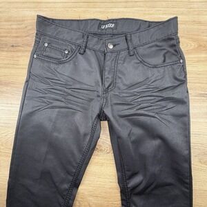 LR Scoop Jeans Mens 34x30 Straight Leg Distressed Patches Black Denim Skater Hip